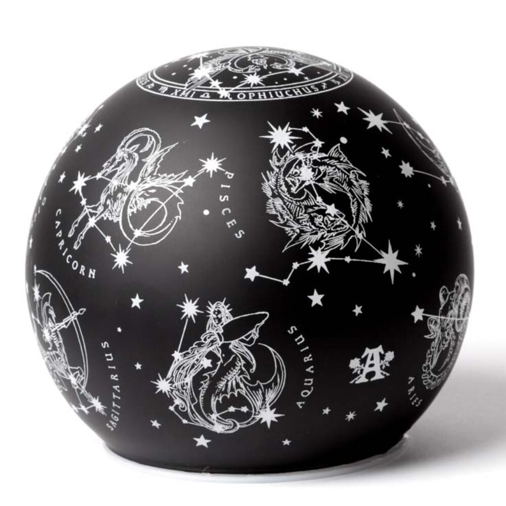 Alchemy Gothic Astrology Signs LED Globe Light Black Glass Etched Symbols NIB